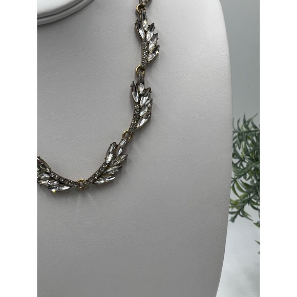 J. Crew Fan Feather Leaves Rhinestone Bling Collar Necklace‎ - Picture 3 of 14